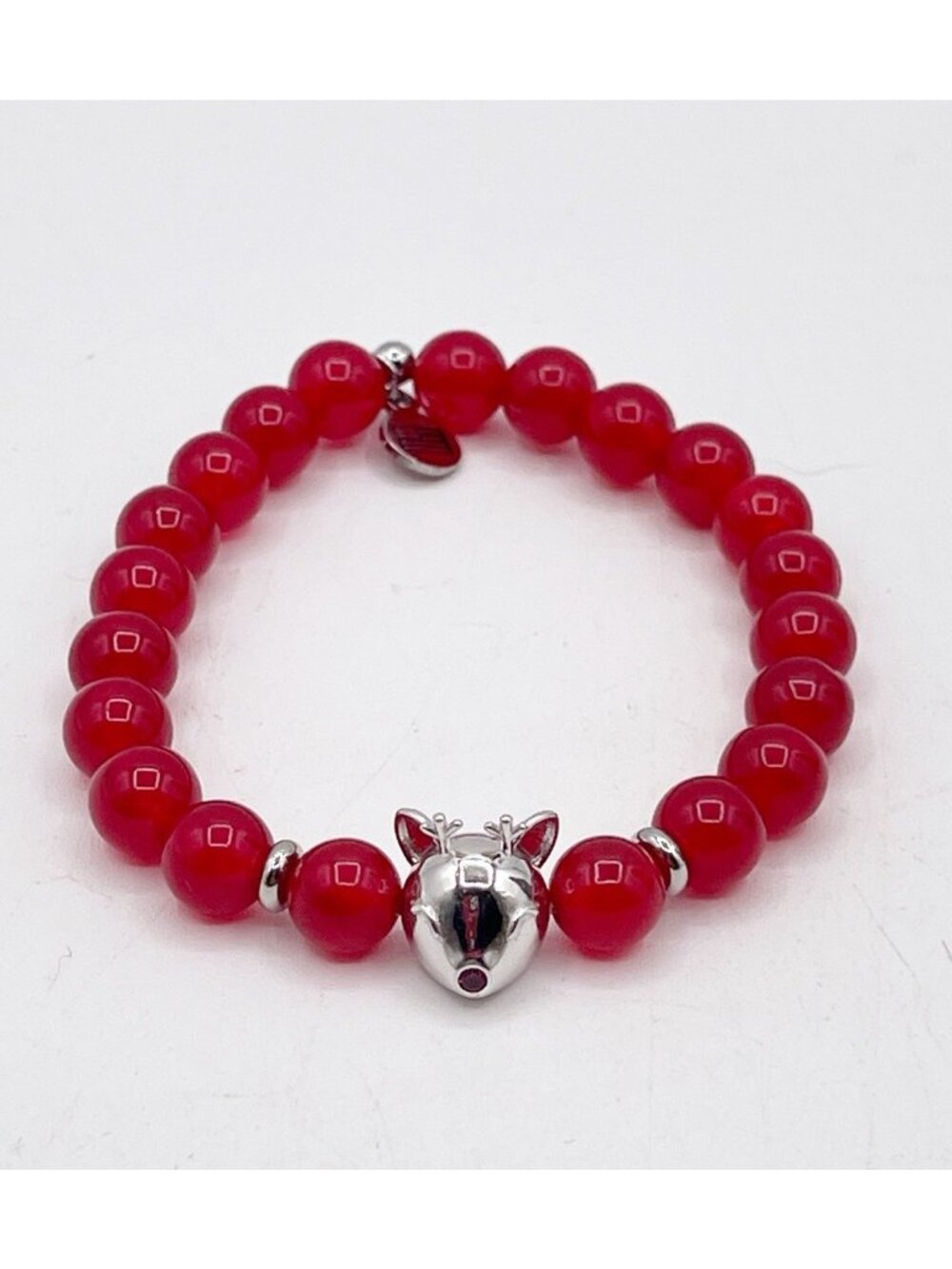 T. Jazelle 925 Sterling Silver Carnelian Reindeer Charm Stretch Bracelet